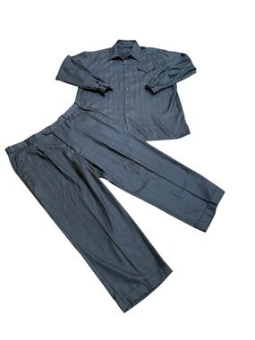 Men's Gray Windowpane Two-Piece Suit Set